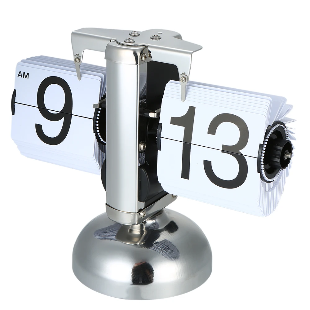 Черный/белый современный Рабочий стол часы Ретро Флип-часы из нержавеющей стали Флип внутренний механический привод кварцевые часы украшение для дома