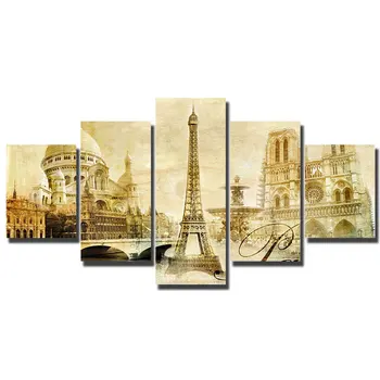 

Artryst Decoration Poster Vintage picture The Monuments of Paris canvas print wall art decor for living room 5 piece HD WY332
