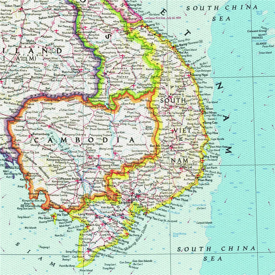 Вьетнам Камбоджа Лаос Восточный Таиланд карта печать стены искусства стикеры школьный офис Домашний декор Классический Холст рисунок