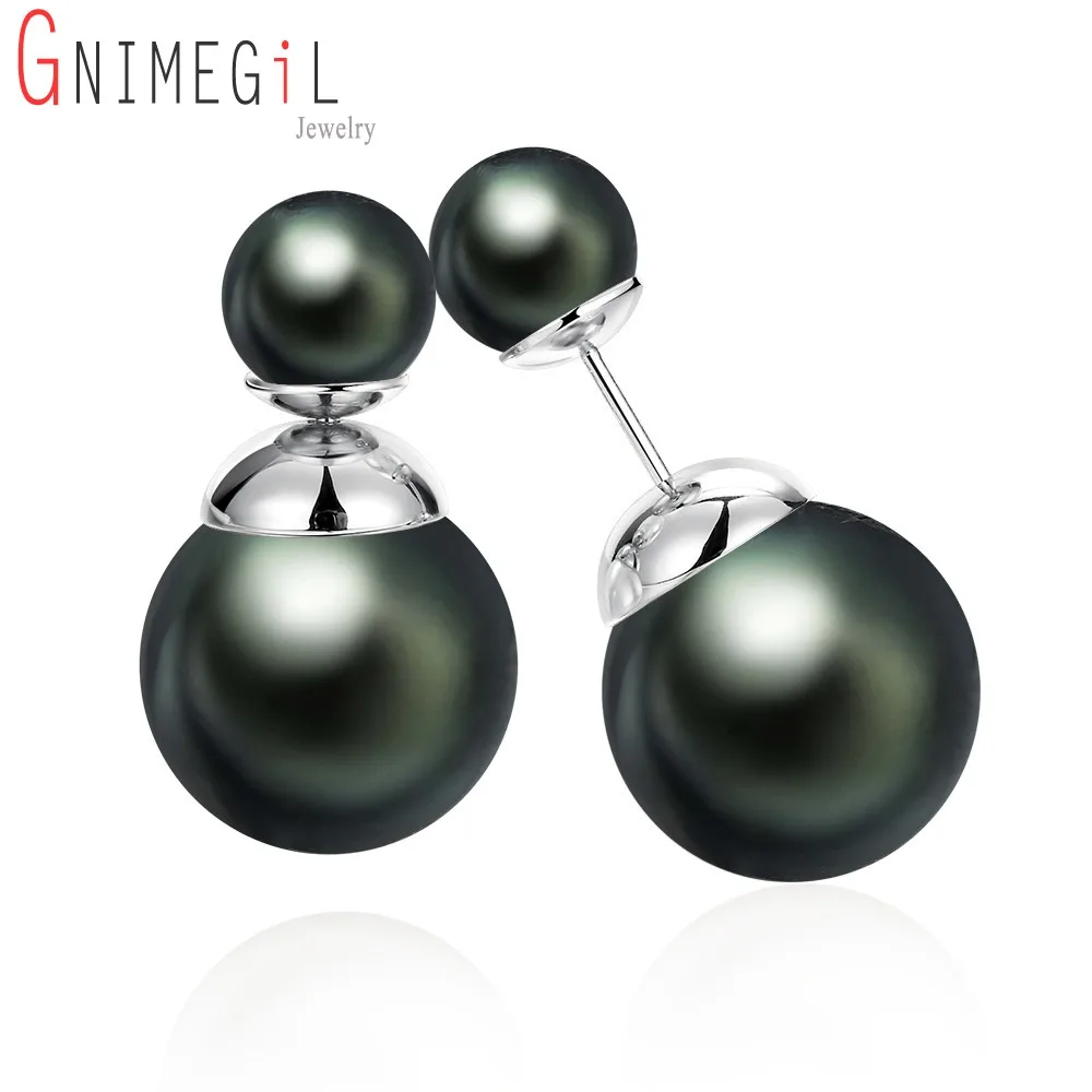 

GNIMEGIL Double Sided Earrings Wholesale Fashion Pendiente Brinco Black/White Pearl Earrings in Jewelry for Women