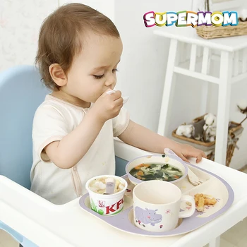 

5pcs Baby Bamboo Fiber Tableware Feeding Dishware Children Cartoon Plate Bowl Fork Spoon Cup Food Dishes Feeding Set Supplier