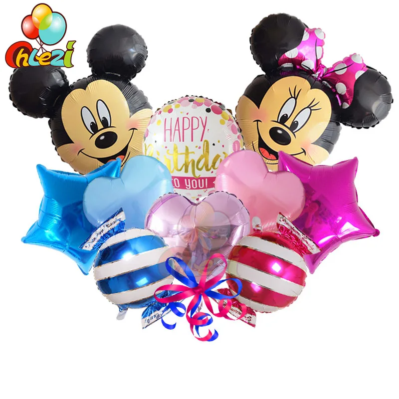 Микки Минни Маус мультфильм рисунок детский день рождения праздничные гелиевые шары Сердце Звезда Свадебные украшения детский душ globos