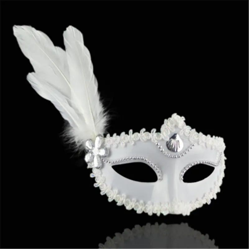 Сексуальная Венецианская маска с бриллиантами, венецианские перья, цветок, свадебные, карнавальные, вечерние, для выступлений, черно-белый костюм, сексуальная маска для женщин, Маскарад - Цвет: Белый