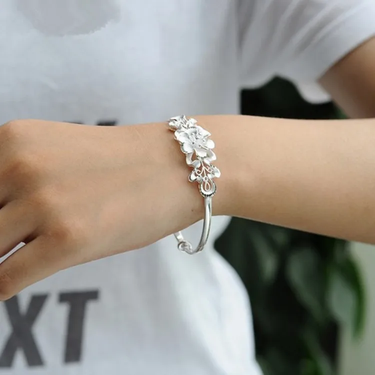 Серебряные браслеты для женщин Цветок Регулируемый браслет на запястье и браслет женский браслет модные ювелирные изделия аксессуары бижутерия