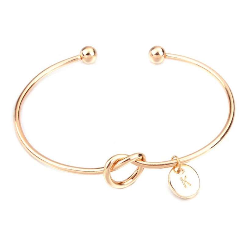 

Customized Personalized A-Z Initial Letter Knot Bangle Bracelet for Women Girl Silver Gold Rose Gold Color Letter Bangle B18191