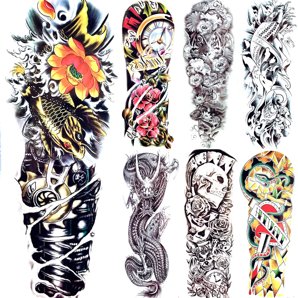 48x17CM Mechanical Arm Totem Temporary Tattoo Girls Colorful Carp Wing ...