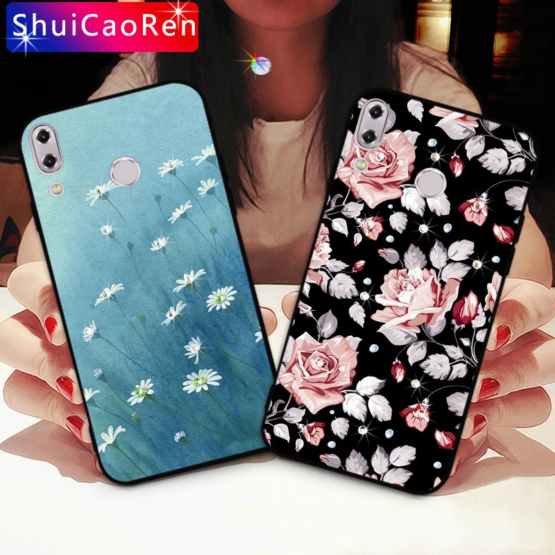 

Luxury Rhinestone Case For ASUS Zenfone 5Z ZS620KL Silicone Flower Rose Back TPU Cases For Zenfone 5 2018 ZE620KL Back Cover