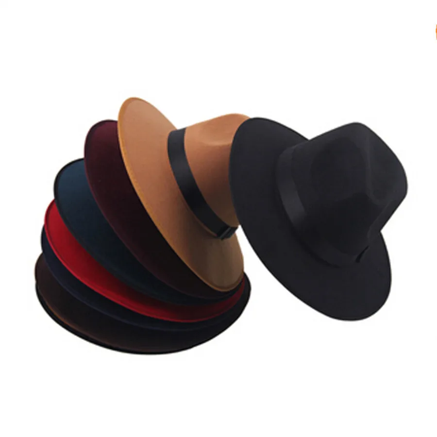 

2015 New Fashion Vintage Women Wide Brim Ribbon Warm Wool Blend Felt Hat Bowler Trilby Fedora Cap Cowboy Hat