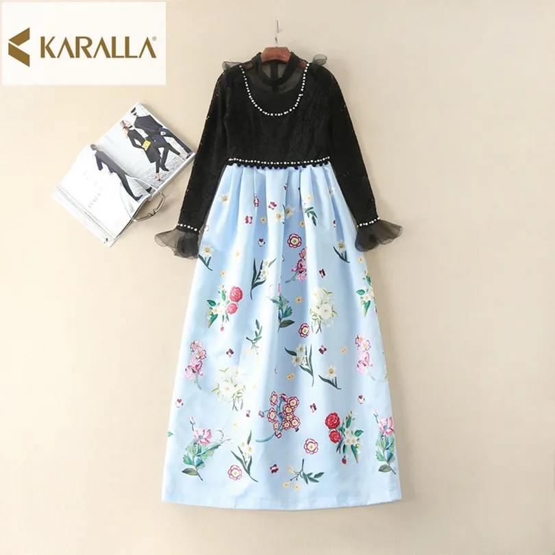 Высокое качество 2017 женщины весна взлетно-посадочной полосы моды Платье