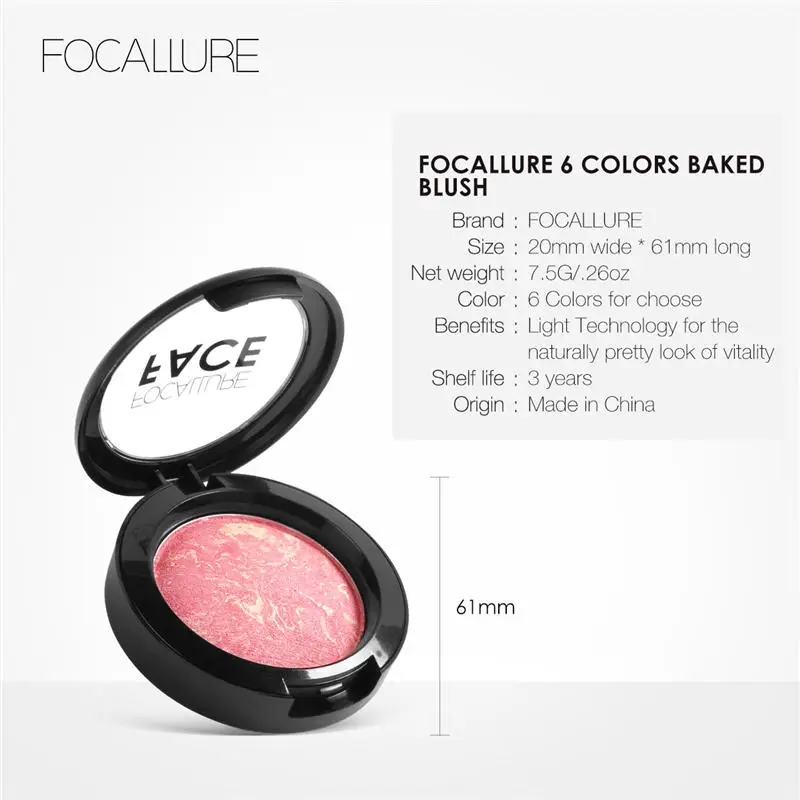 Focallure 6 цветов румяна палитра для макияжа лица щек Запеченные Румяна colorete Профессиональный палитра румяна пудра