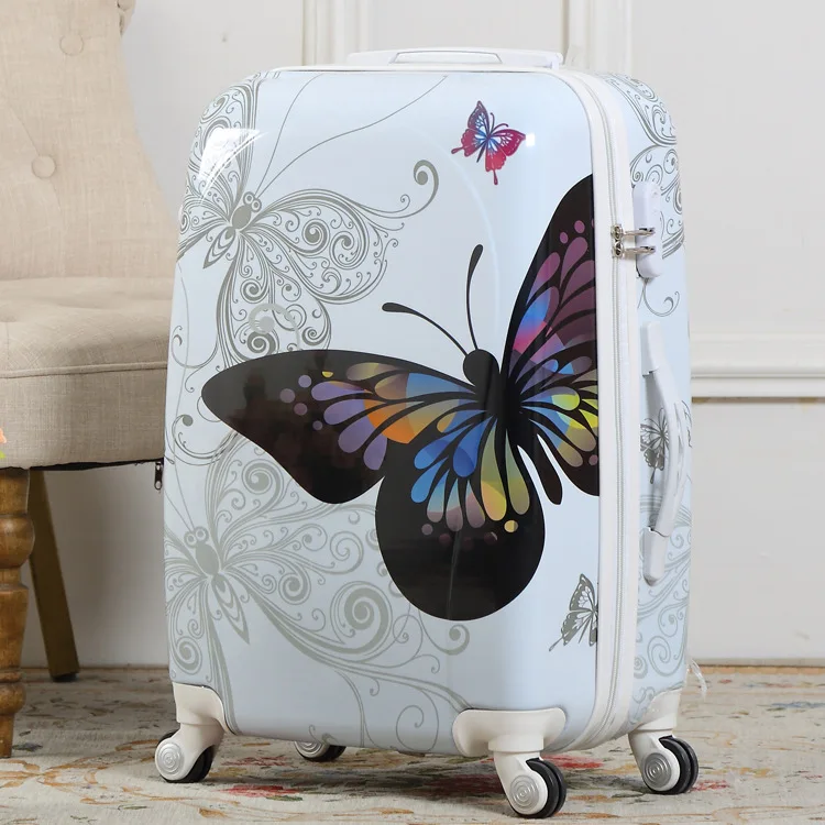 Travel Belt Fashion Women Retro butterfly 20/24/26 inch Rolling Luggage Spinner Men Travel Bags Suitcase Wheels - Цвет: style 2