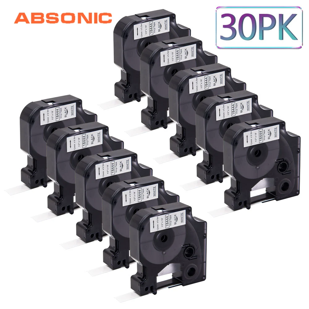 Absonic 30 шт. 12 мм DYMO Rhino 18444 черный на белом IND виниловая этикеточная лента