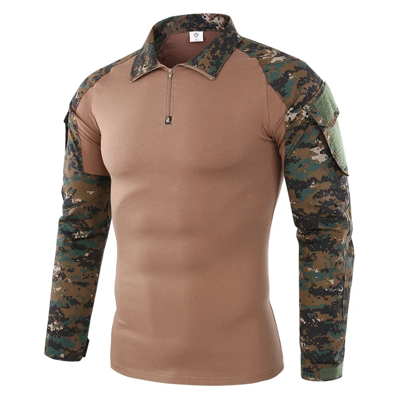 Новинка, камуфляжная футболка для мужчин, военная армейская камуфляжная тактическая футболка с длинным рукавом и отложным воротником, Мультикам, футболка для мужчин - Цвет: 1