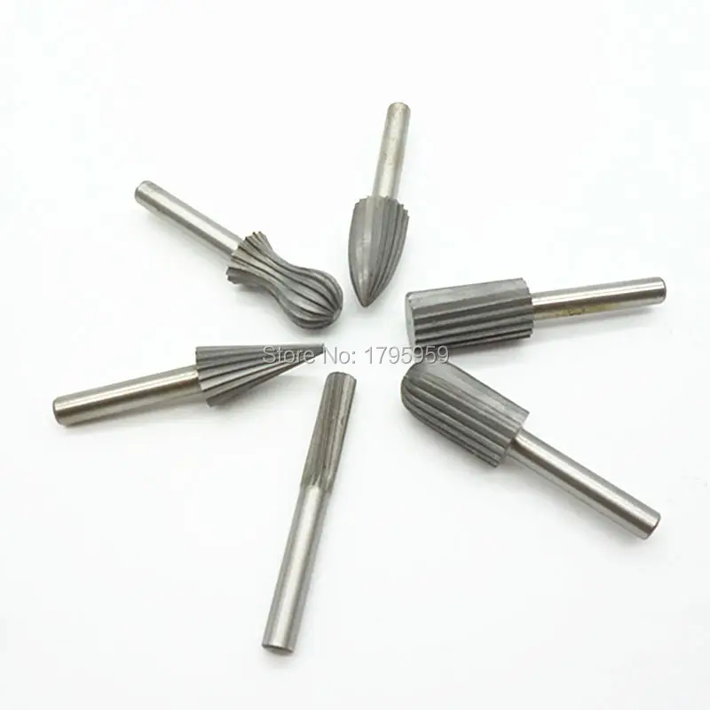 New 6 PCS Engraving Bit Cutter Burr 14 6mm Shank  Wood Carving Rotary Tools Milling Cutter Hss Carbide Cutter Rotary File Set (5)