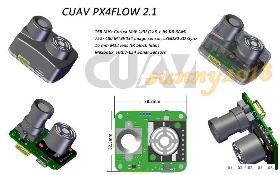 CUAV PX4FLOW 2,1 оптический датчик потока смарт-камера для PX4 PIXHAWK управления полетом без гидролокатора или с гидролокатором