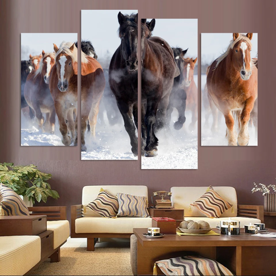Modern Animal Canvas Art Prints Horse Oil Painting Wall Art Canvas Painting-4pcs 
