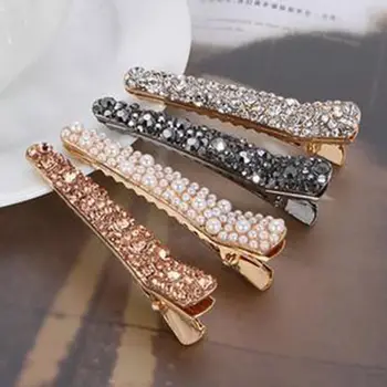 

Imitation rhinestone hair accessories hairpin side bangs clip shiny alloy toothed pearl head clip duckbill clip