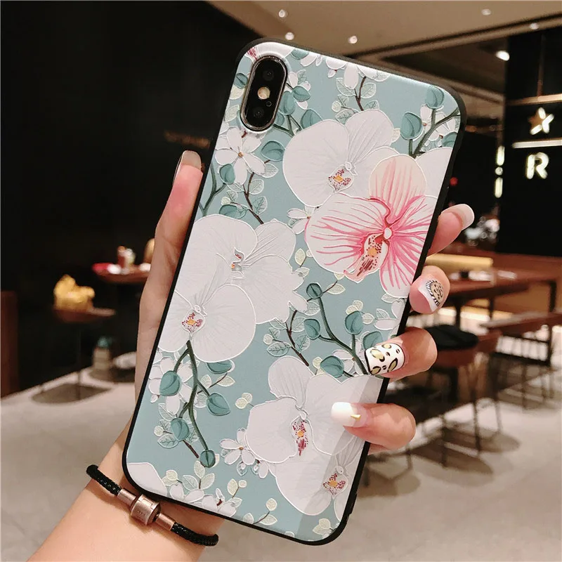 3D emboss flower silicone case for iphone x xr xs max 6splus 8 7plus 5s 5se on for iphone 6s plus case for iphone 7 plus case - Color: C