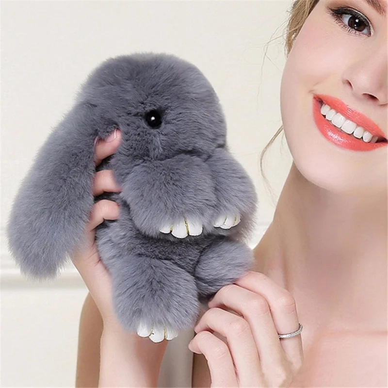 18CM Cute Pluff Bunny Keychain Rex faux Genuine Rabbit Fur Key Chain For Women Bag Toy Doll Fluffy Pom Pom Lovely Pompom Keyring