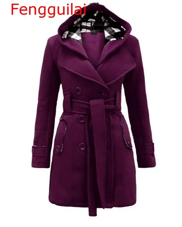 Fengguilai, Женская куртка, Осень-зима, элегантная, винтажная, для офиса, для женщин, пальто, тонкий, простой пояс, серое, Женское пальто с капюшоном