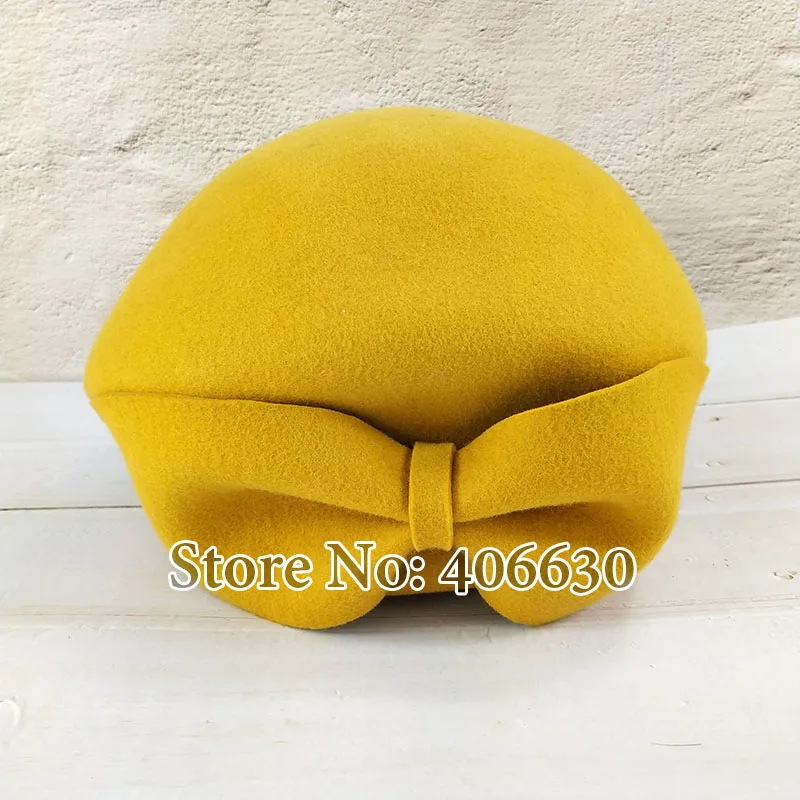 Зима 59 см большой головной убор винтажный желтый шерстяной фетровый берет шапки для женщин кадетские шапки женские PWFR017 - Цвет: Золотой