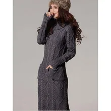 Осень-зима Для женщин Мода Вязание Свитера, пуловеры платье дамы Jumper Винтаж шерсть водолазки с длинным рукавом плюс Размеры Топы