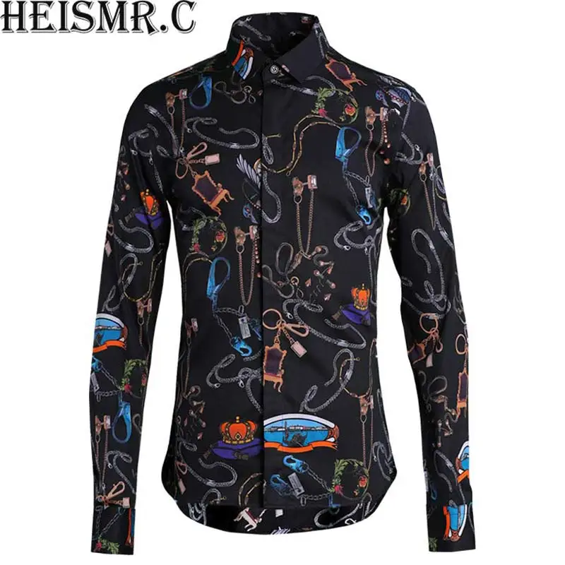 

HEISMR.C New 2018 Mens Brand Shirt Long Sleeve Royal Jewelry Printing Shirt Men's Dress Shirts Man Luxurious Tuxedo Shirt BDK56