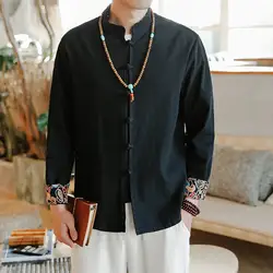 Новинка 2019, большие размеры, мужские рубашки с длинными рукавами, Однотонная рубашка в китайском стиле, мужское хлопковое белье, винтажная