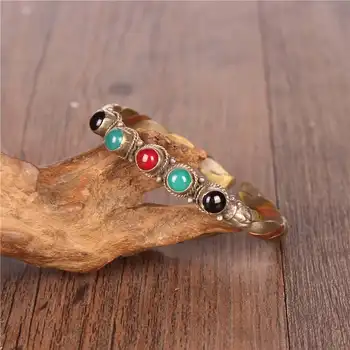 

BB-273 Indian Rose Copper Inlay Mixed Beads Open Cuff Bangles Slim for Girls