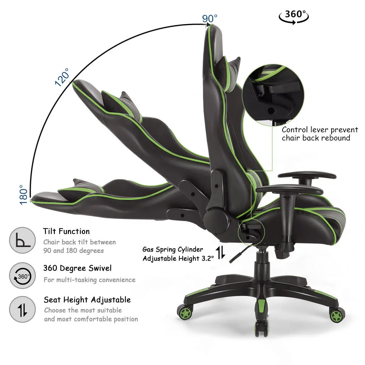  Home Office High Back Gaming Chair Racing Reclining Chair Swivel