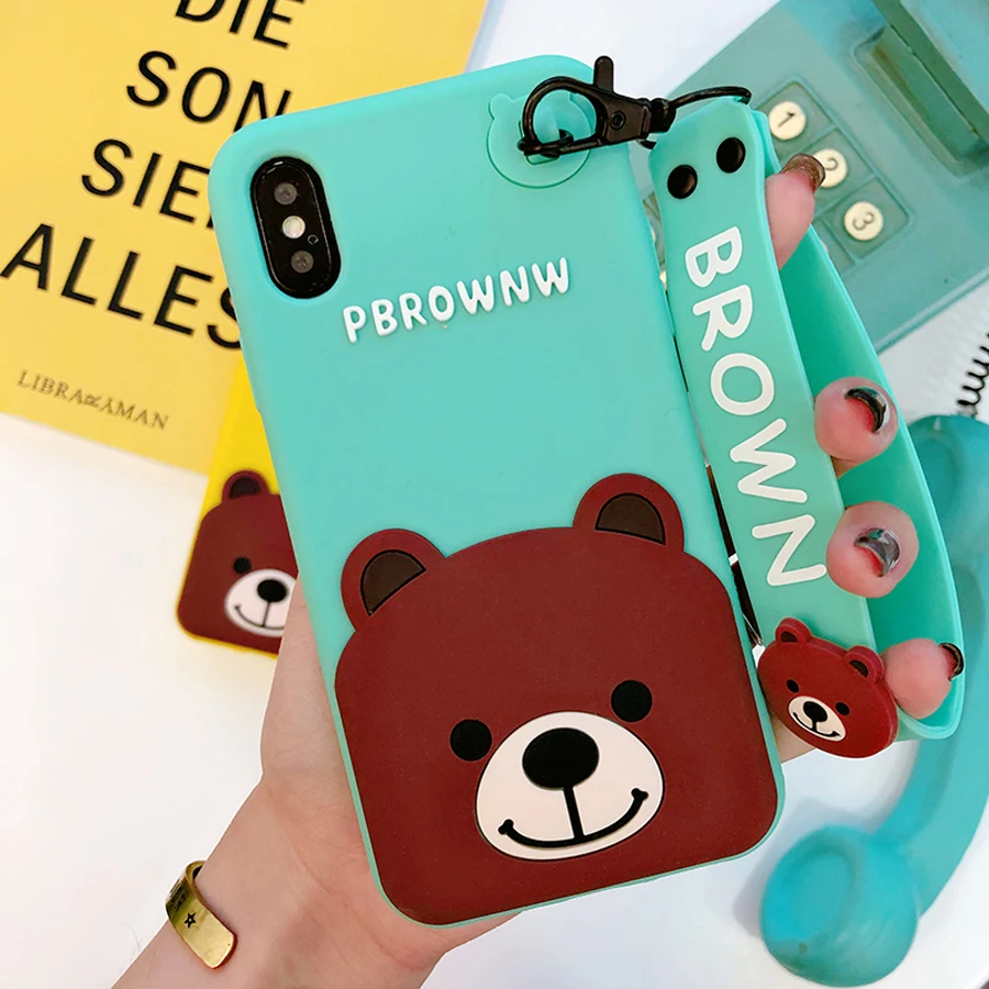 

cute cartoon bear strap silicon case for iphone X 7 8 plus XS MAX XR 6 6s plus case cover fashion shockproof soft protective ph