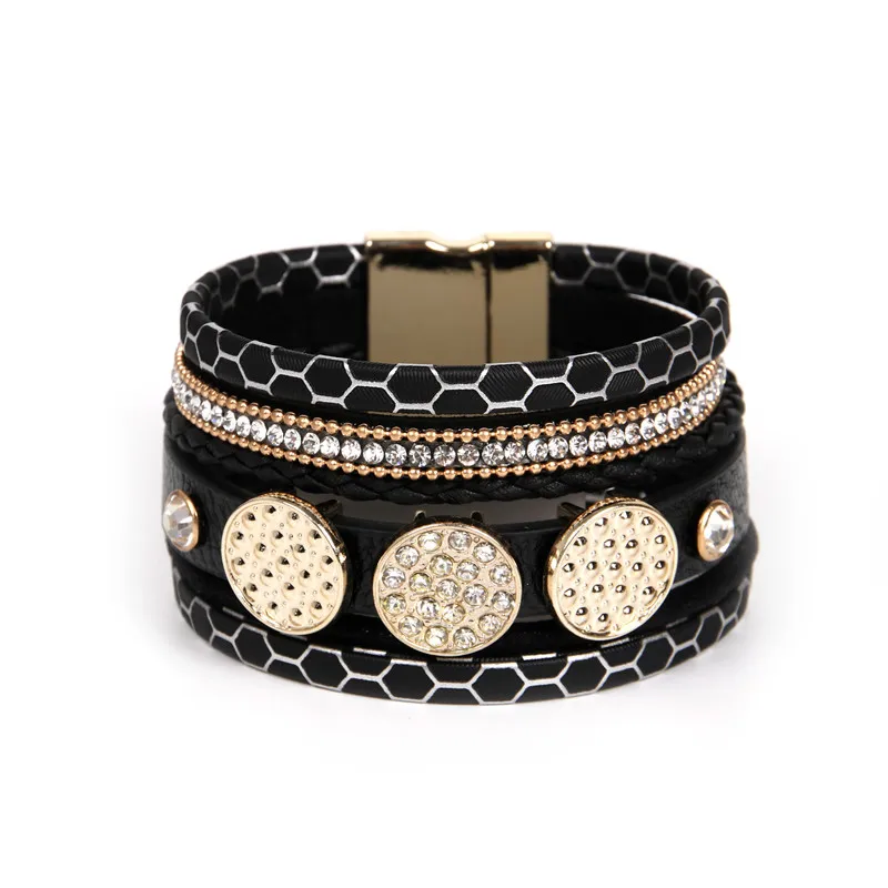 

ORNAPEADIA Europe States Accessiores Retro Exotic style Luxury Zircon ladys Bohemia Bracelet multi-layer Leather fine Bracelet