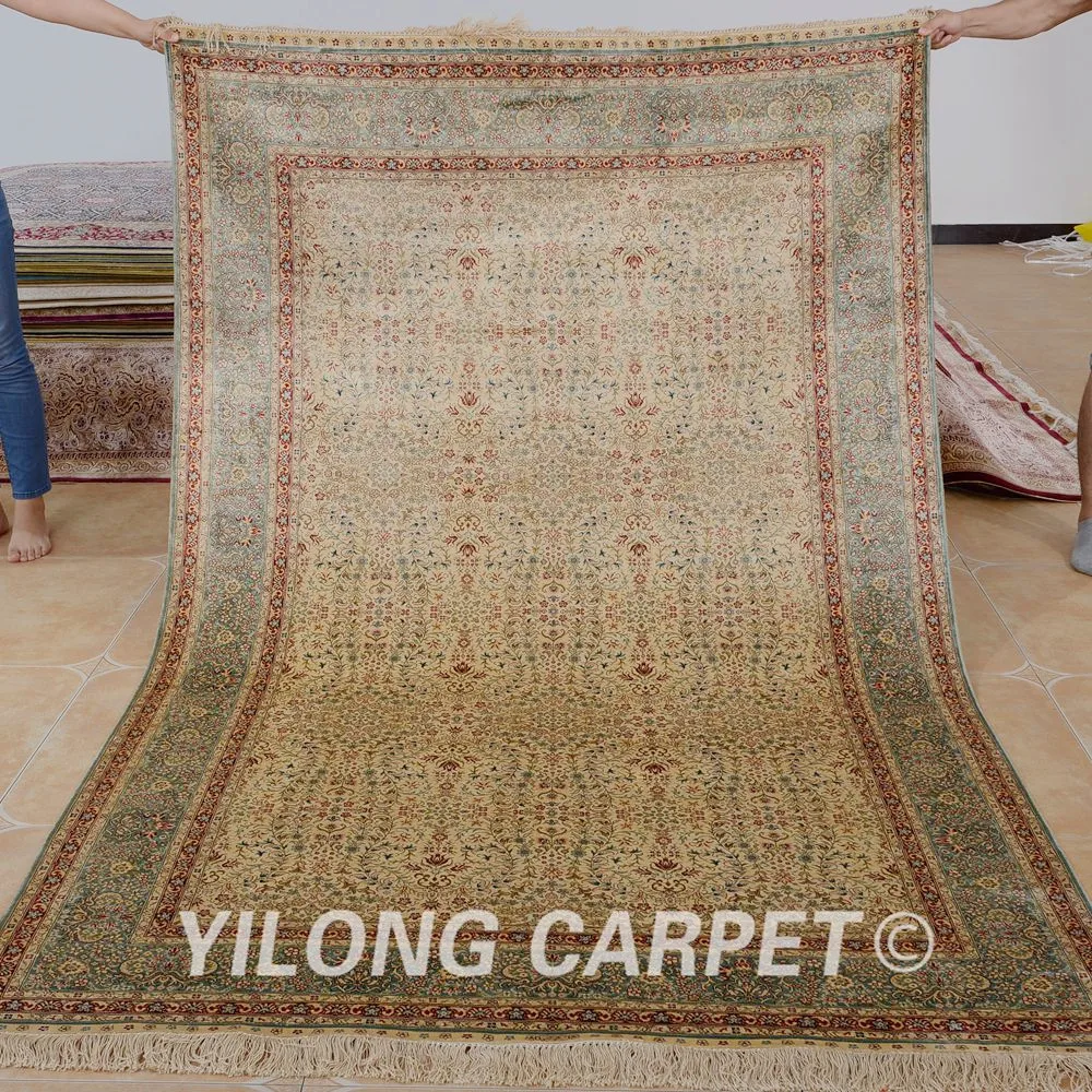 

Yilong 5'x8' oriental carpets for sale beige vantage persian handmade silk rugs (1028)