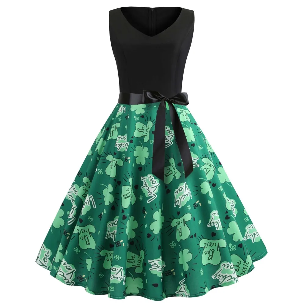 

Women 2019 Saint Patrick Parades Irish St. Patrick's Day Dress Sunday Retro Lucky You Green Three Leaf Shamrock Clover Dress