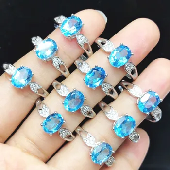 

Natural Gemstone Jewelry Fine 925 Silver Blue Topaz Woman Finger Rings