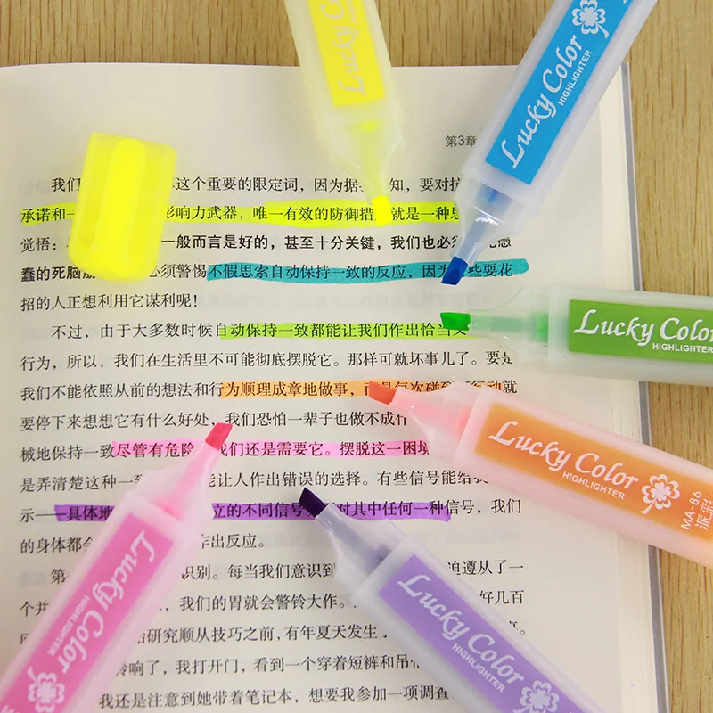 6PCS Cute Candy Colors Highlighter Pen Marker Pens Kawaii Stationery Material Escolar Papelaria Writing School Supplies