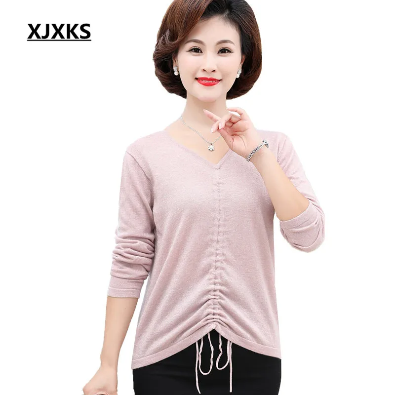 

XJXKS 2019 autumn winter new women's bottoming shirt sweater fashion V-neck long-sleeved pullover women's sweater