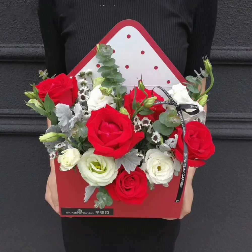 Прекрасный стороны провести конверт Коробки цветочный горшок букет упаковку флорист Материал День Святого Валентина фестиваль Роза Коробки 5 шт./лот