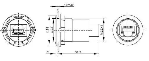 22 мм металлический разъем RJ45 для монтажа на панель(мама A к гнезду A
