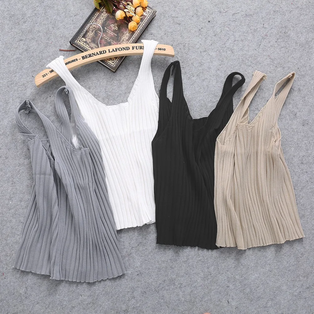 

Sexy Women Water Sports Bodycon Sling Knitted Camisole Square-cut Surfing Beach T-Shirts Slim Tank Tops