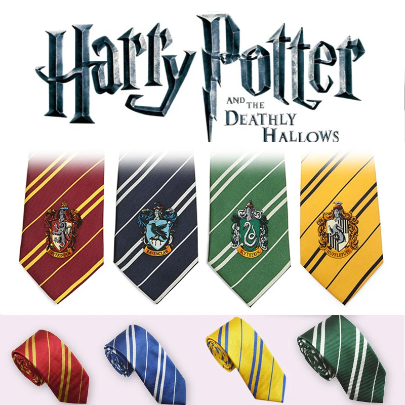 

Harris Potter Tie Cosplay Costume Necktie Gryffindor Slytherin Hufflepuff Ravenclaw Cos Halloween Cosplay Gift For Kid Wholesale