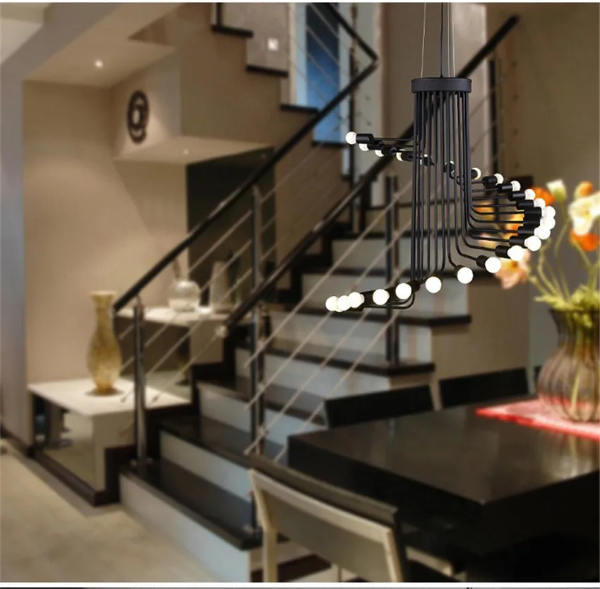 Скандинавское Ретро Кованое железо промышленная люстра Современная Художественная лестница спиральная форма подвесные лампы для кафе бара ресторана гостиной
