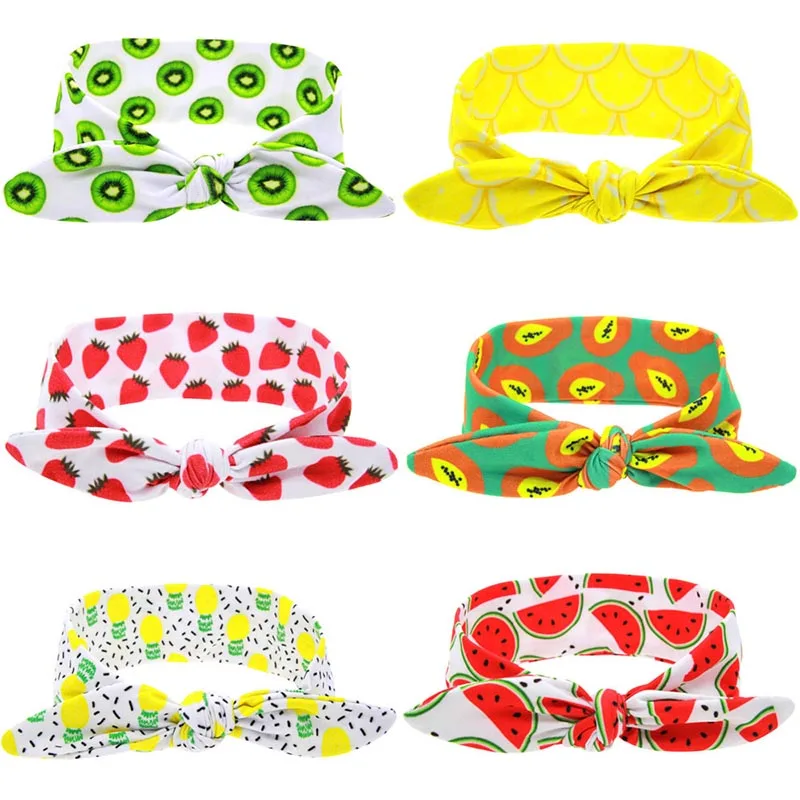 

Newborn Baby Fruit Print Floral Bow Elastic Hair band Girls Turban Knot Headbands Children Headwear Baby Hair Accessories Gift