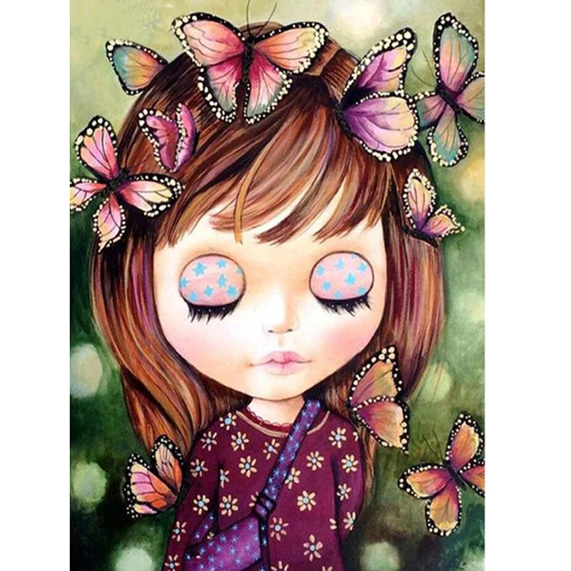 Full Diy Diamond Embroidery Butterfly cartoon Girl 3D Diamond Picture full Square Mosaic Rhinestones Diamond Painting 5d diy