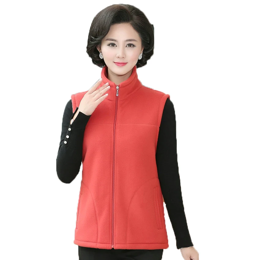 Middle Aged Women Fleece Vests Imitation Lambs Wool Blend Waistcoat Woman Winter Autumn Warm Polar Fleece Waistcoats Casual Vest Coats