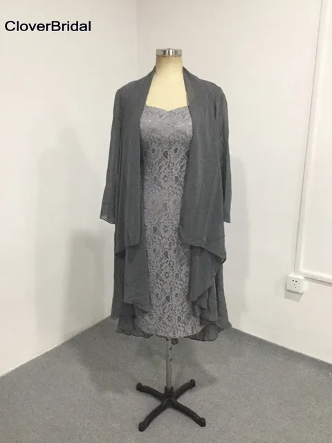 Robes Gaine Genou Mère Mariée Cher Dentelle La Gris Mince Pas De OA4P1qwZw