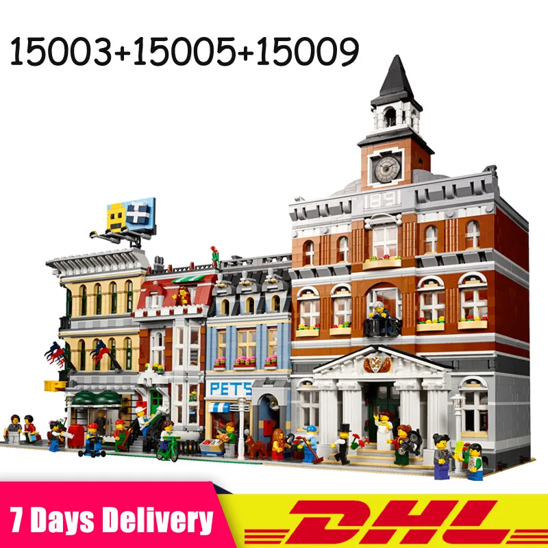 

Lepin 15003 Town Hall +15005 Grand Emporium15009 +Pet Shop House Bricks Blocks Toys Christmas Gifts Compatible 10224 10211 10218