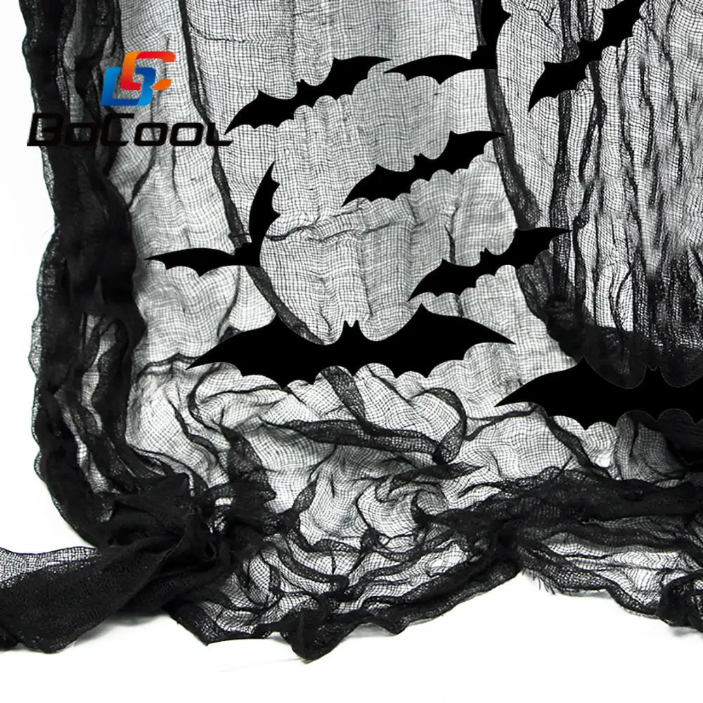 Готический Хэллоуин украшения 62 см x 450 см черный марлевые драпировки и 12 шт. 3D глянцевый винил летучие мыши декоративный набор