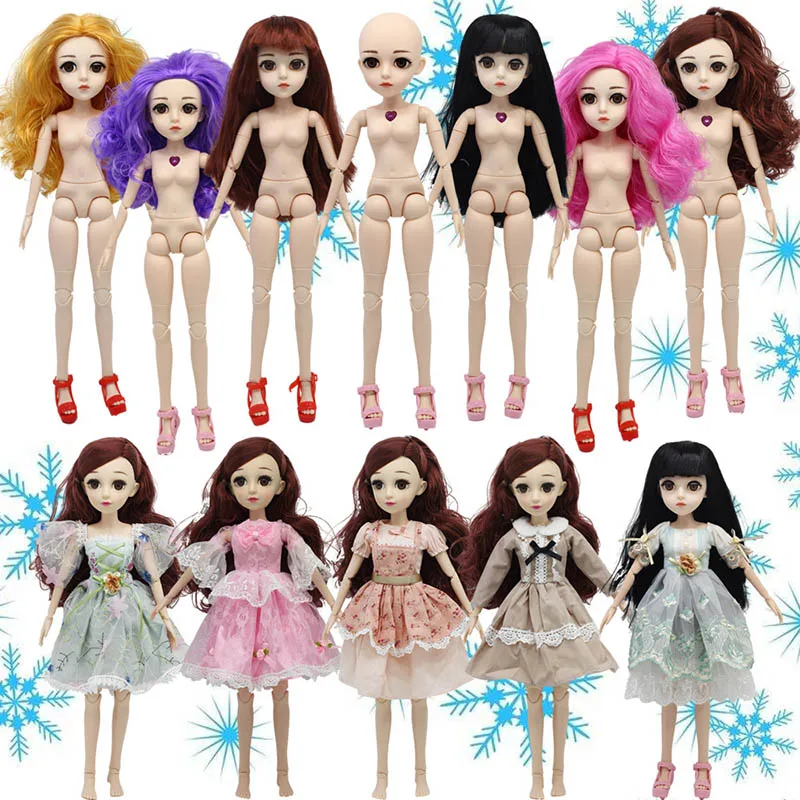 

22 Moveable Jointed 45cm 1/4 Dolls Toys Head 3D Eyes Nude Naked Body Fashion Princess Dolls Toy Clothes Accessories