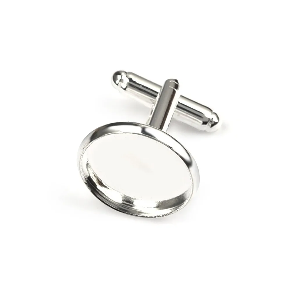 

10Pcs/Lot Brass Cabochon Cufflink Setting 16mm Flat Round Bezel Gem Blank Base Platinum Plated Jewelry Making DIY Components